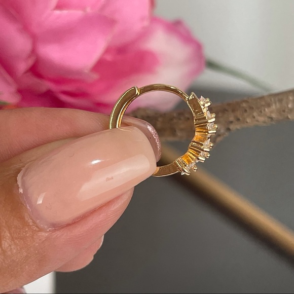 Gold Filled Clear zirconia Embellished Mini hoop - Picture 9 of 11